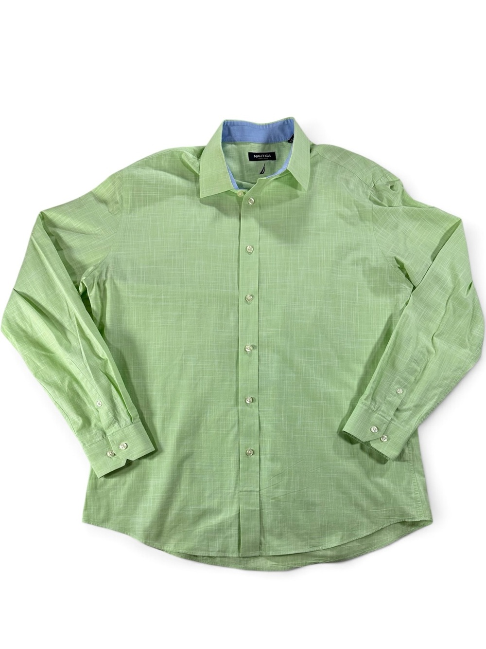 Nautica Men’s Light Green Long-Sleeve Dress Shirt Contrast Collar L 16 1/2 34/35